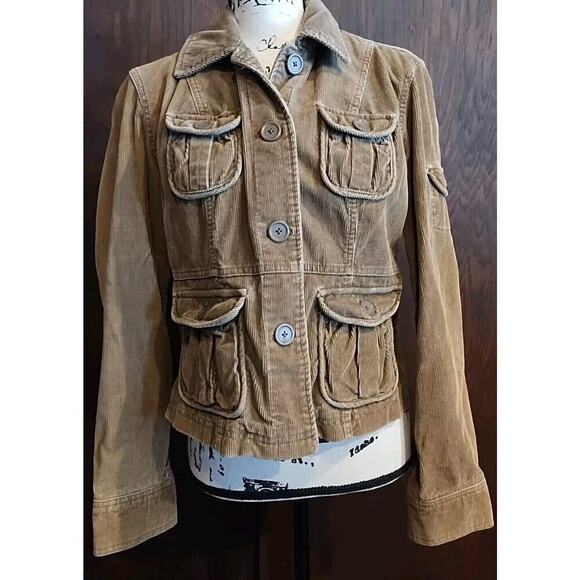 Aeropostale Jacket Womens Large Tan Khaki Button Corduroy Y2K 90s Neutral Fall - Picture 1 of 4